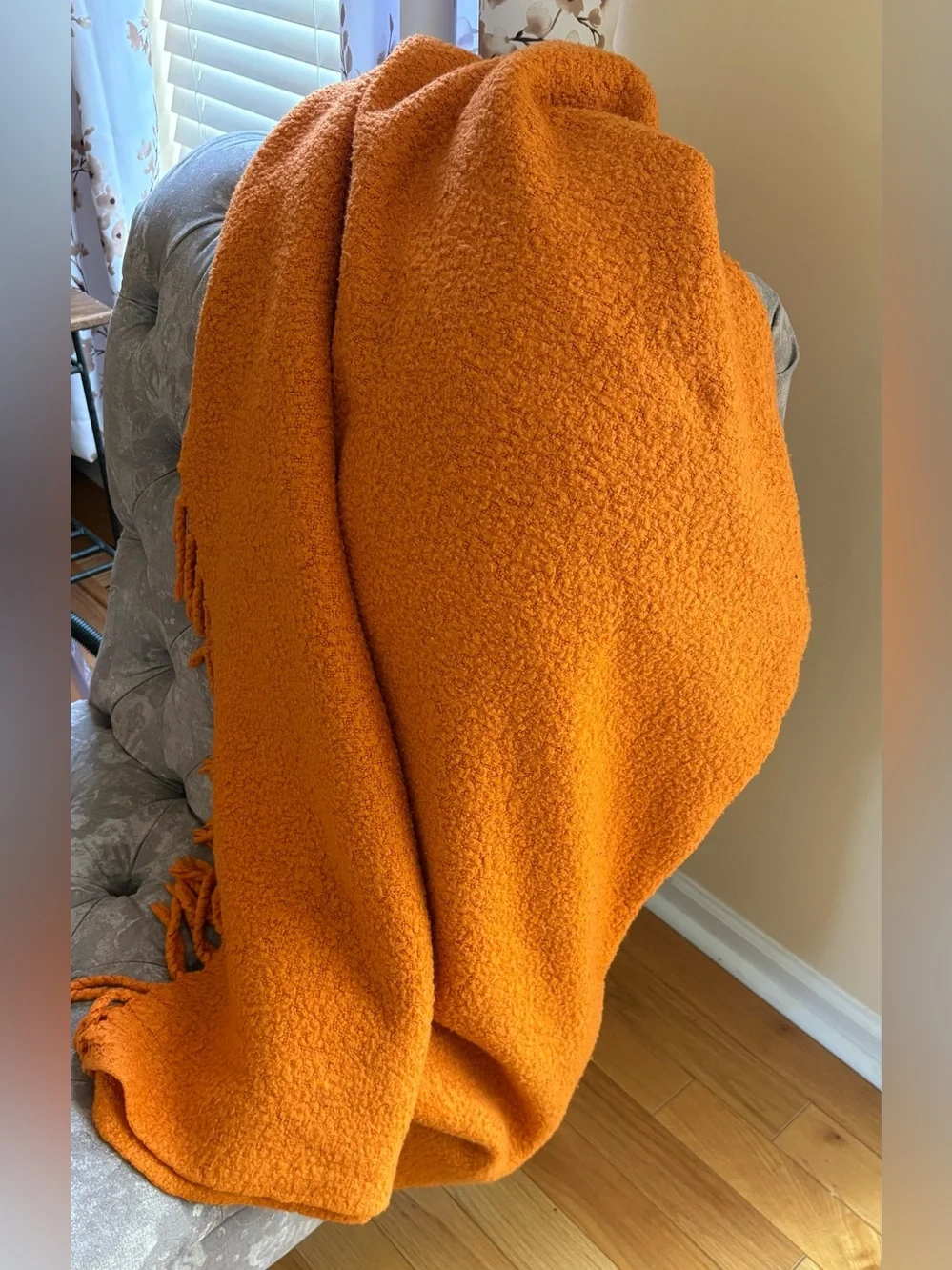 Pottery Barn Cozy Orange Fringe Throw Blanket 50